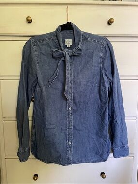 J. Crew Denim Denim Tie-Neck Shirt - Blue